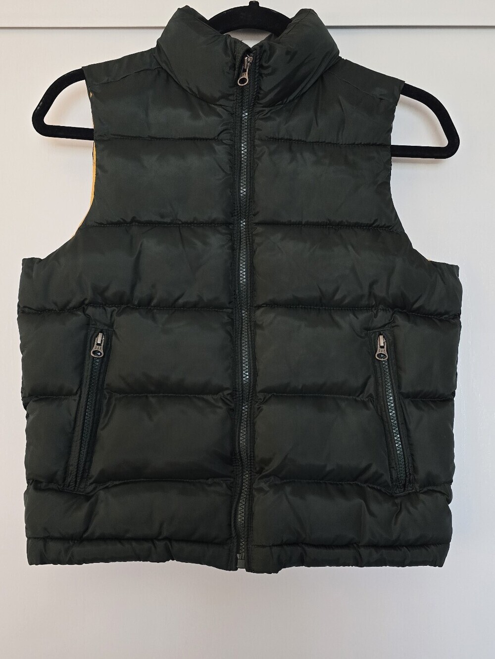 GAP Kids - Dark Green & Gold Lining Sleeveless Puffer Vest With Zipper Pockets